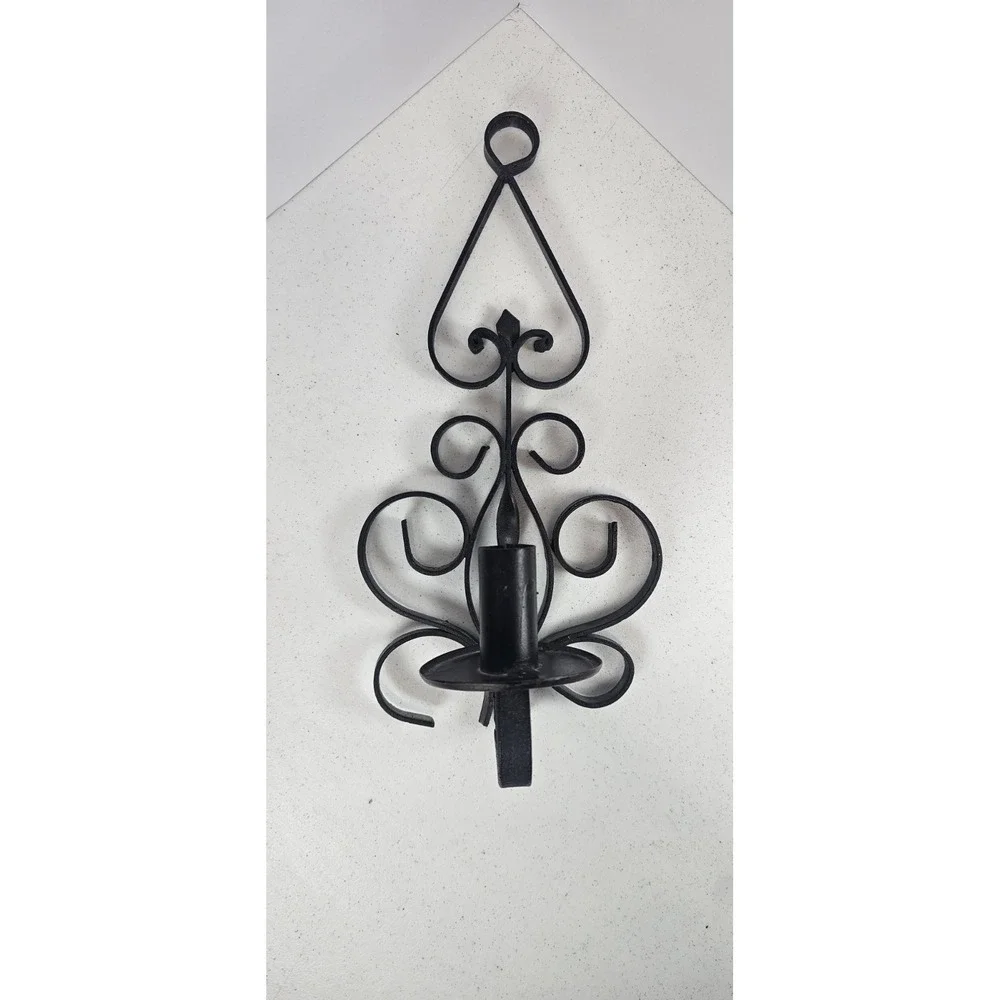 Vintage Black Wrought Iron Wall Candlestick Holder‎ Sconce Scroll Gothic Decor